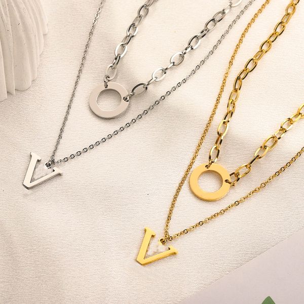 

new styles design 18k gold plated pendant necklaces luxury brand letter steels seal never fade silver plating stainless steel necklace sweat