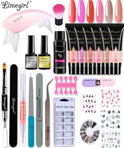 

nail gel nail gel limegirl poly kit lamp polish set all for manicure nails art glitter extensions tool professional9389989, Red;pink