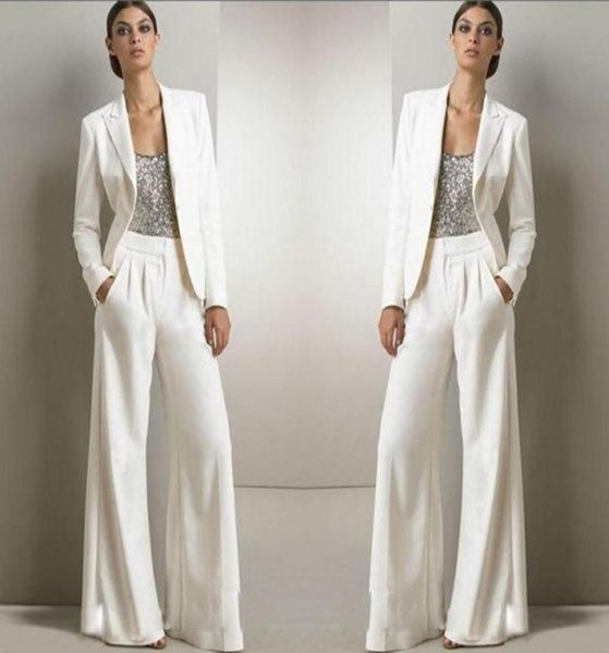 

2022 new bling sequins ivory white pants suits mother of the bride dresses formal chiffon tuxedos women party wear fashion modest6207575, Black;red