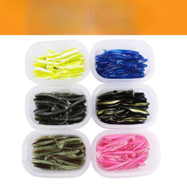 

50pcs/box saltwater swimbait t tail soft bait fishing lures double color worm grub paddle tail soft plastic