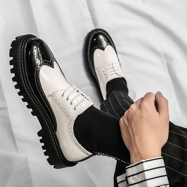 

dress shoes luxury brand brogue men's thicksoled casual british style comfortable oxford laceup 230628, Black
