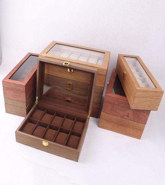 

watch boxes cases luxury wooden box case holder stand casket display storage organizer 12 seats square buckle lock present cabin2208898, Black;blue