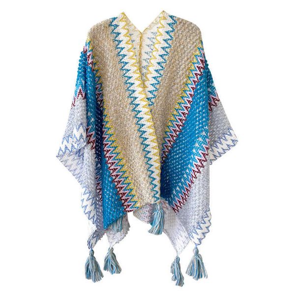 

yunnan lijiang ethnic style shawl female tourism pgraphy knitted shawl blanket cloak wrapped with scarf cloak, Blue;gray