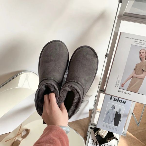 

women australia snow boot suede sheepskin fur lined slides winter shoes black chestnut boots platform tazz men winters house shoes 4cm 35-43