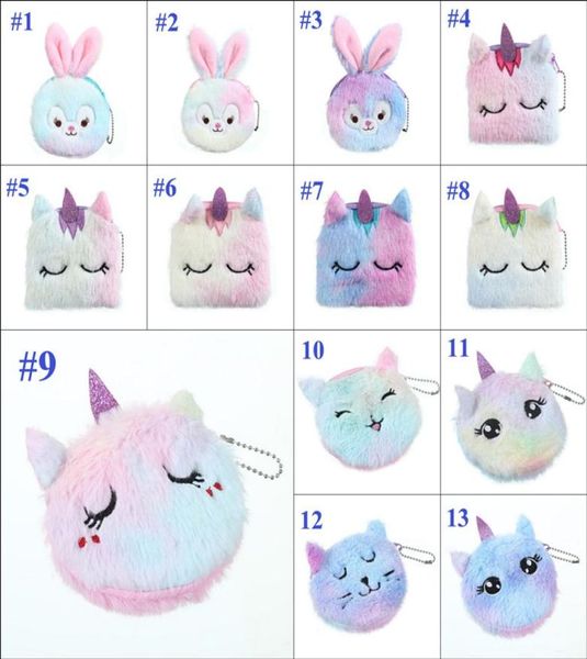 

13 colors kid rabbit plush coin purse student girl change purse cartoon cat unicorn outdoor cosmetic bags4440165