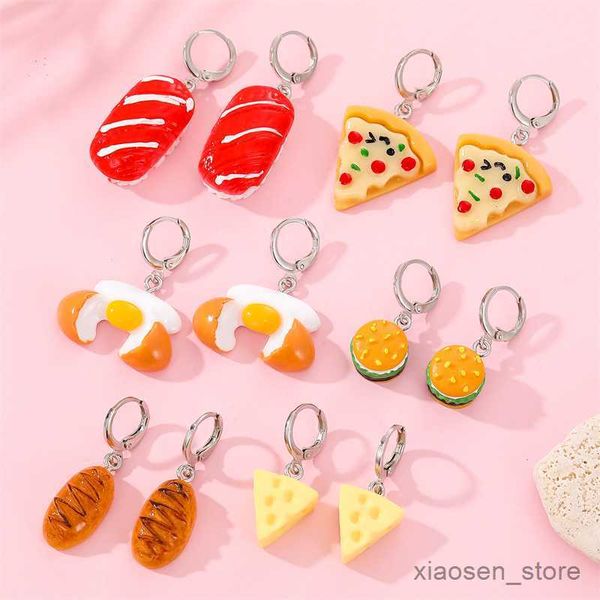 

stud creative lovely food hoop earrings for women children gift cute interesting egg hamburger pizza circle pendant earring jewelry r230628, Golden;silver