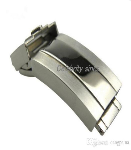 

16mm band buckle deployment clasp silver polished brushed stainless steel for rolexwatch3786622, Black;brown