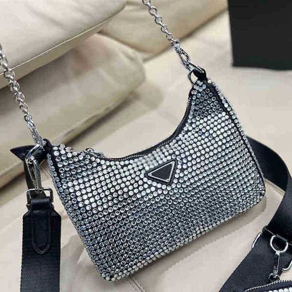 

pbag triangle logo evening bags prabag shoulder crossbody luxury brand designer rhinestone diamond biling tote bag women underarm handbag fe