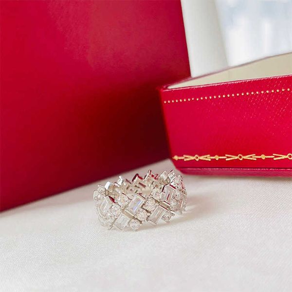 

designer new 925 sterling silver square diamond three row fashion light luxury simple and noble feminine taste carti same type index finger