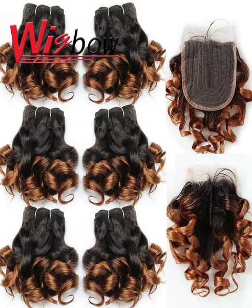 

human hair bulks bundles with closure natural brazilian weave short ombre loose wave 4x1 remy6559055, Black