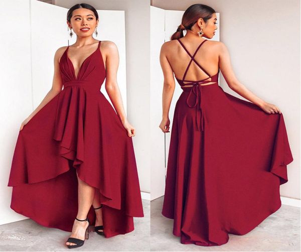 

2019 deep v neck evening party dresses high low backless plus size vestido de festa8809877, Black