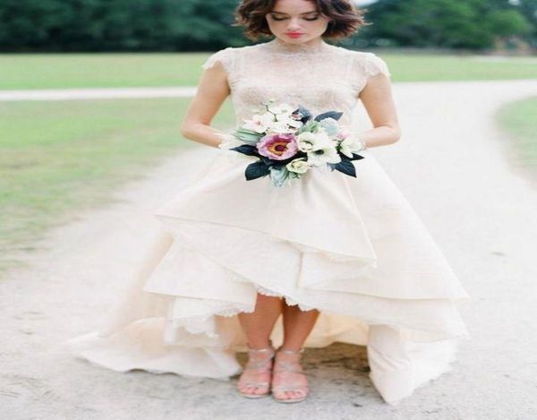 

2019 unique high low boho wedding dresses soft lace short front long back summer wedding dresses country custom made beach wedding3932826, White