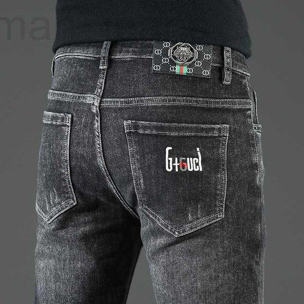 

men's jeans designer autumn and winter new mid rise small straight fashion stretch casual pants men lpty, Blue