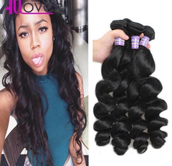 

whole brazilian hair extensions 3pcslot 8a unprocessed human hair weaves peruvian loose wave virgin hair wefts 85899578127592, Black