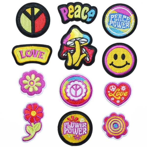 

notion vintage iron on patches for clothing hippie retro embroidered patch colorful letters repair appliques for sewing diy jackets backpack, Black