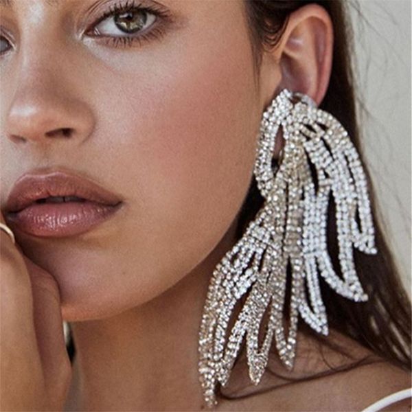 

hoop huggie exaggerated oversized wing drop earrings dinner jewelry for women crystal irregular big dangle earrings accessories 230627, Golden;silver