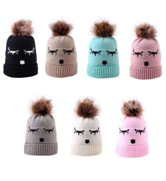 

baby crochet beanies hat with ball girl boy winter knit hats with eyes warm pompom caps 7 colors2389303, Yellow