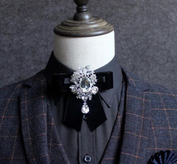 

bow ties men women wedding business banquet party suit necktie bling rhinestone crystal tie cravat vintage elastic band ribbon bow1173953, Black;gray