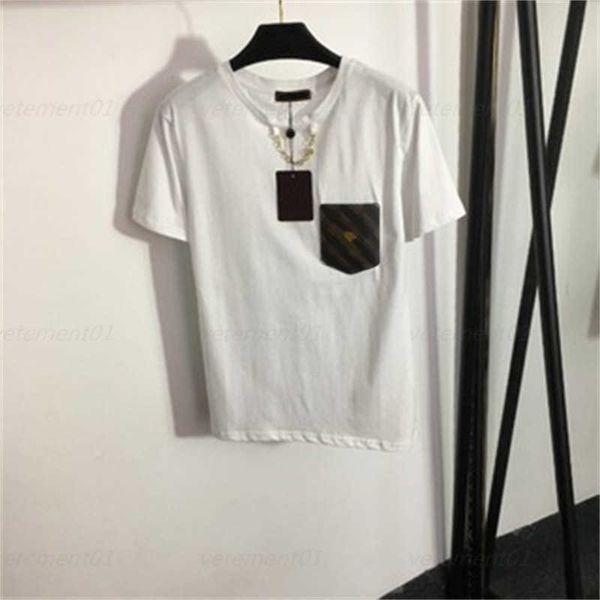 

designer t shirt women crop chain decoration leather pockets fashion casual short-sleeved tshirt summer womens clothes, White