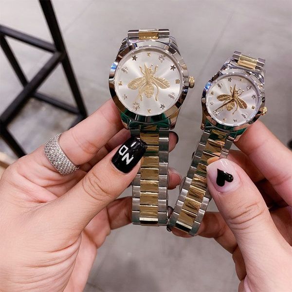 

mens women fashion luxury watches watches lovers couples style classic bee patterns watches 38mm 28mm silver casual designer watches, Slivery;brown