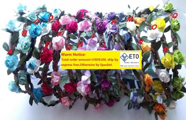 

wholesale bohemian headband for women flowers braided leather elastic headwrap for ladies band assorted colors ornaments hairband, Silver