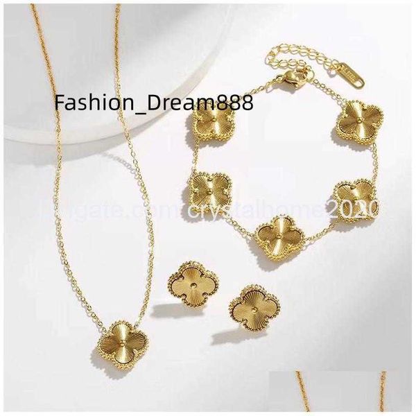 

pendant necklaces luxury design gold clover necklace bracelet titanium steel jewelry for women gift drop delivery 202 ot2dj, Silver