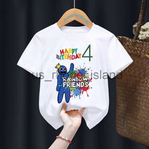 

t-shirts funny watercolor rainbow friends t-shirt happy birthday party gfit number 0-9 t shirt boys girls kids clothes short sleeve x0628, Blue