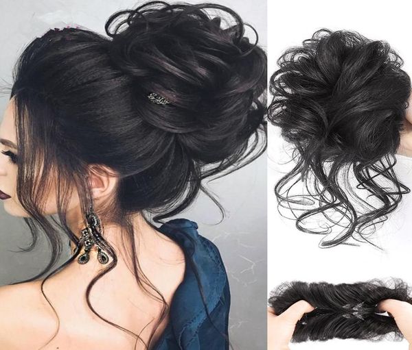 

synthetic chignon messy scrunchies elastic band hair bun curly updo hairpiece high temperature fiber natural fake hairs9421575, Black;brown