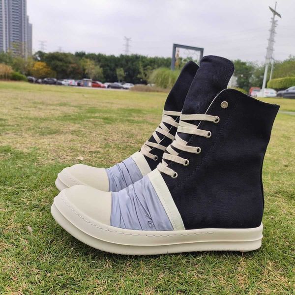 

rick ro high shoes men's black and white satin pleated mask bandage canvas shoes thick bottom milk fragrant bottom tide shoes women lov