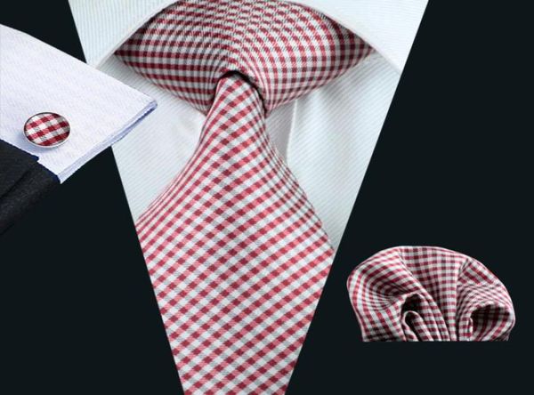 

red check silk tie for men pocket square cufflinks set mens jacquard woven business formal necktie 85cm width casual set n10378534128, Black;blue
