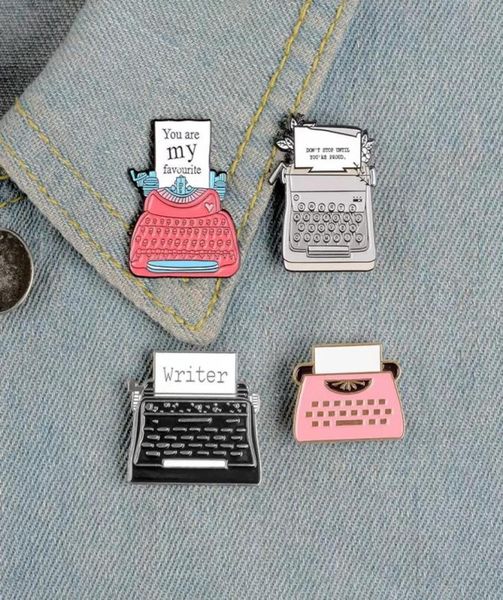 

vintage typewriter enamel pins pink heart plant bages brooches for women classic jewelry jackets backpack bags hats retro lapel pi1938604, Blue