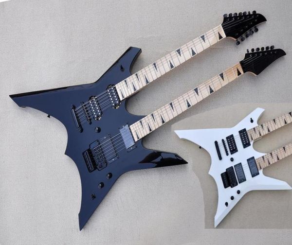 

factory custom white black double neck black electric guitar with 6 and 12 strings black hardware maple fretboard offer customized3412531