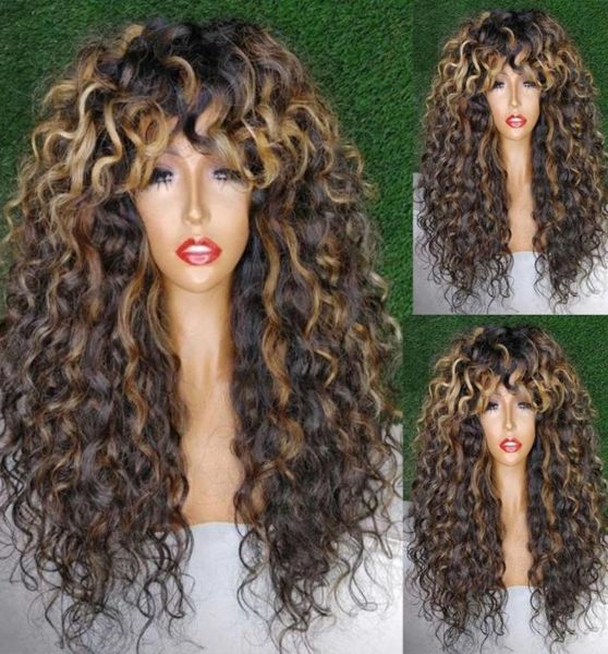 

highlight honey blonde bouncy curly human hair lace front wigs for black women hd transparent lace wig with bangs brazilian remy3411998