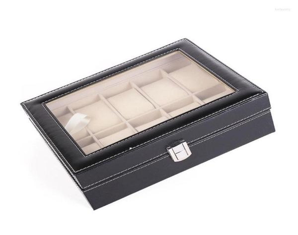 

watch boxes cases grids box pu leather watches display case jewelry holder storage organizer with lockwatch hele222272552, Black;blue