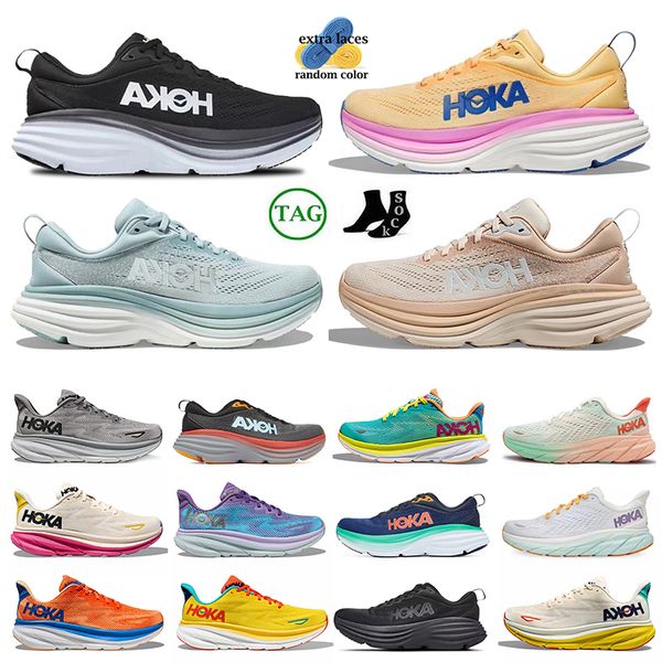 

running shoes hoka men women one clifton 8 9 bondi 8s hokas triple black white sky vibrant orange shifting sand airy carbon mens athletic tr