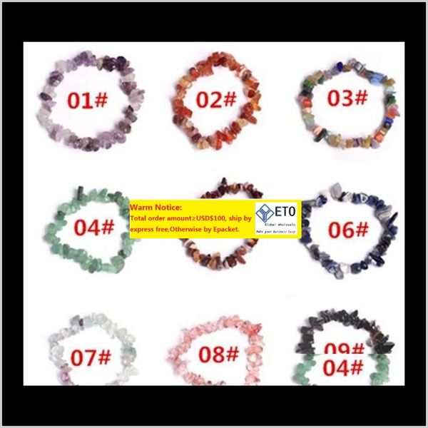 

charm bracelets jewelry drop delivery 2021 15 color natural healing crystal sodalite chip 18cm stretch mixed gemstone chakra, Golden;silver