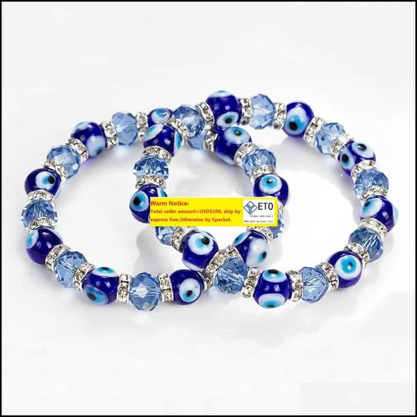 

charm bracelets jewelry turkish blue eye bracelet handmade amet religious evil nazar crystal for women girl drop delivery 3ofi7, Golden;silver