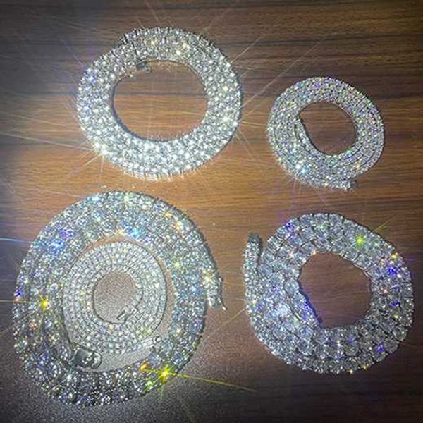 

handmade ice out chains hip hop bling jewelry 925 sterling silver chain necklace 3mm vvs moissanite necklace tennis chain