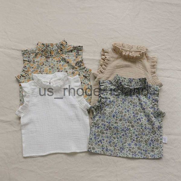 

t-shirts deer jonmi summer toddlers kids floral printed sleeveless shirts ruched vest baby children korean style blouses x0628, Blue