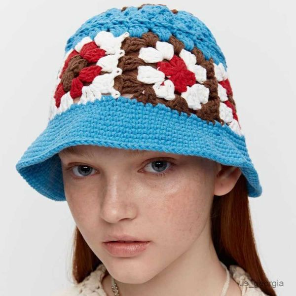 

caps new fashion sun hats pure cotton summer hat foldable sun cap hollow crochet knitting multicolor bucket hat cap r230628, Blue;gray