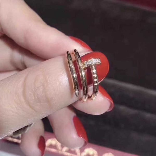 

designer new 925 sterling silver nail ring women's double layer smooth face with diamond fashion simple carti same style open aa538