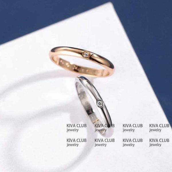 

internet celebrity kivaclub carti plain ring with diamond single round 1896 classic light edition couple, Golden;silver