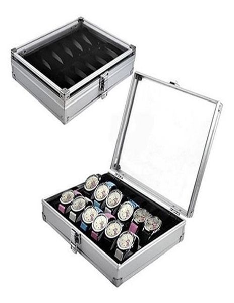

metal case 612 grid slots wrist watch display case storage holder organizer watch case jewelry dispay watch box t2007786663, Black;blue