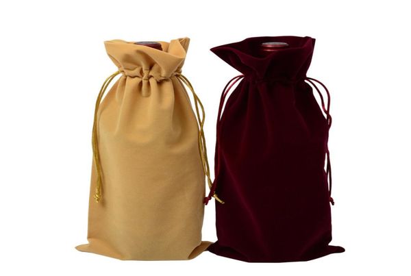 

50pcs velvet wine bottle bags velour gift pouch wedding favor 15x36cm bags wine red blue khaki4302688