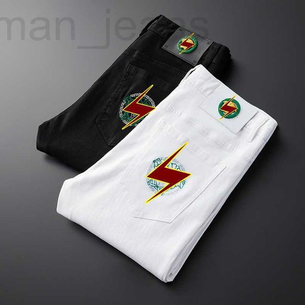 

men's jeans designer 2022 spring summer jeans men's versatile black and white two-color cotton elastic small feet slim fitting kor, Blue