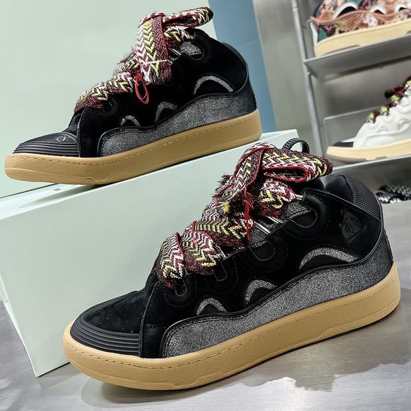 

sanded leather matching bread shoes luxury designer platform elevating womens shoes fashion casual mens skateboarding shoes daddy shoes size, Black