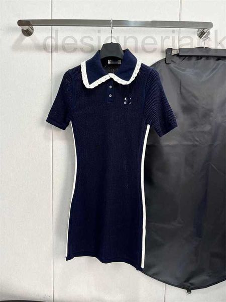 

basic & casual dresses designer summer new spicy girl style slim fit polo collar contrast ribbon decoration short sleeve knitted dress for w, Black;gray