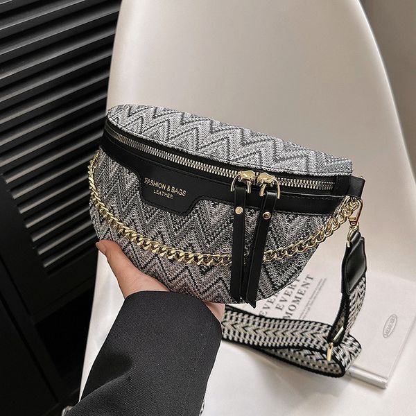 

waist bags luxury wavy pattern chain fanny pack for women stylish waist pack female waist bag wide strap crossbody chest bag trended 230627
