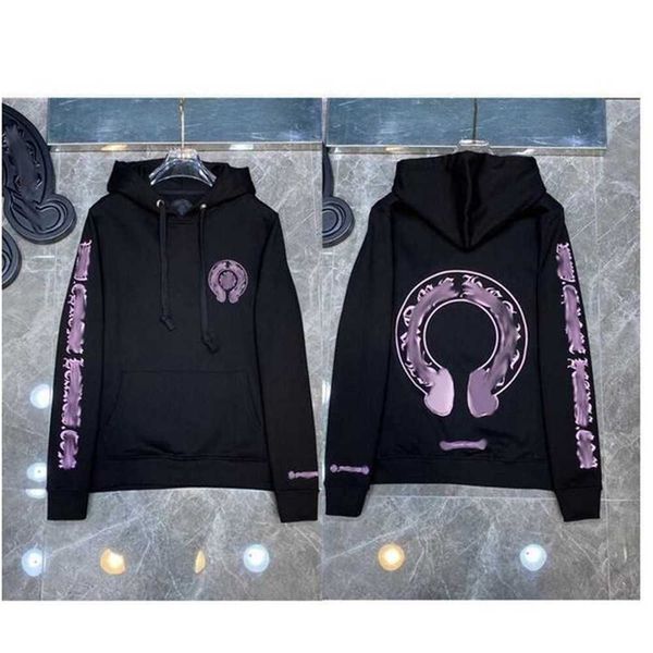 

autumn winter men's hoodies sweatshirts designer chrome brand luxury jackets zipper men horseshoe cross print ch women loose coat casua, Black