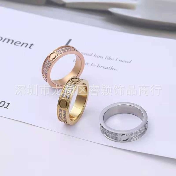 

designer new zhicarti all-star ring fashion titanium steel pair two rows of diamonds three couple, Silver